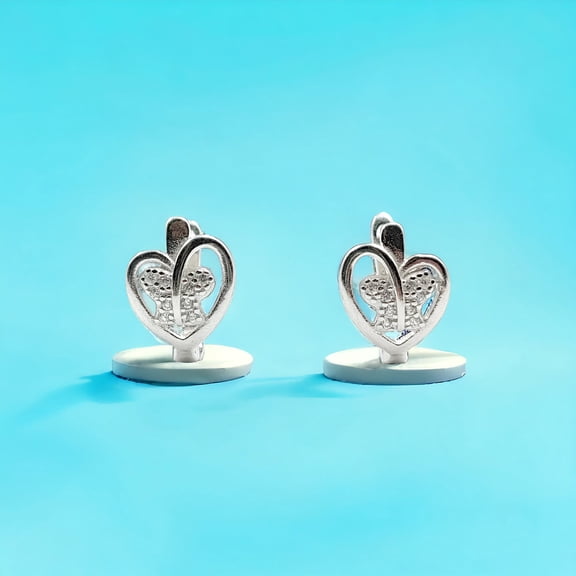 The Butterfly Heart Silver Hoop Earrings Aesthetic Jewelry Studs Unique CZ Delicate Stud for Women Minimalist Handmade Gift-15x10 mm