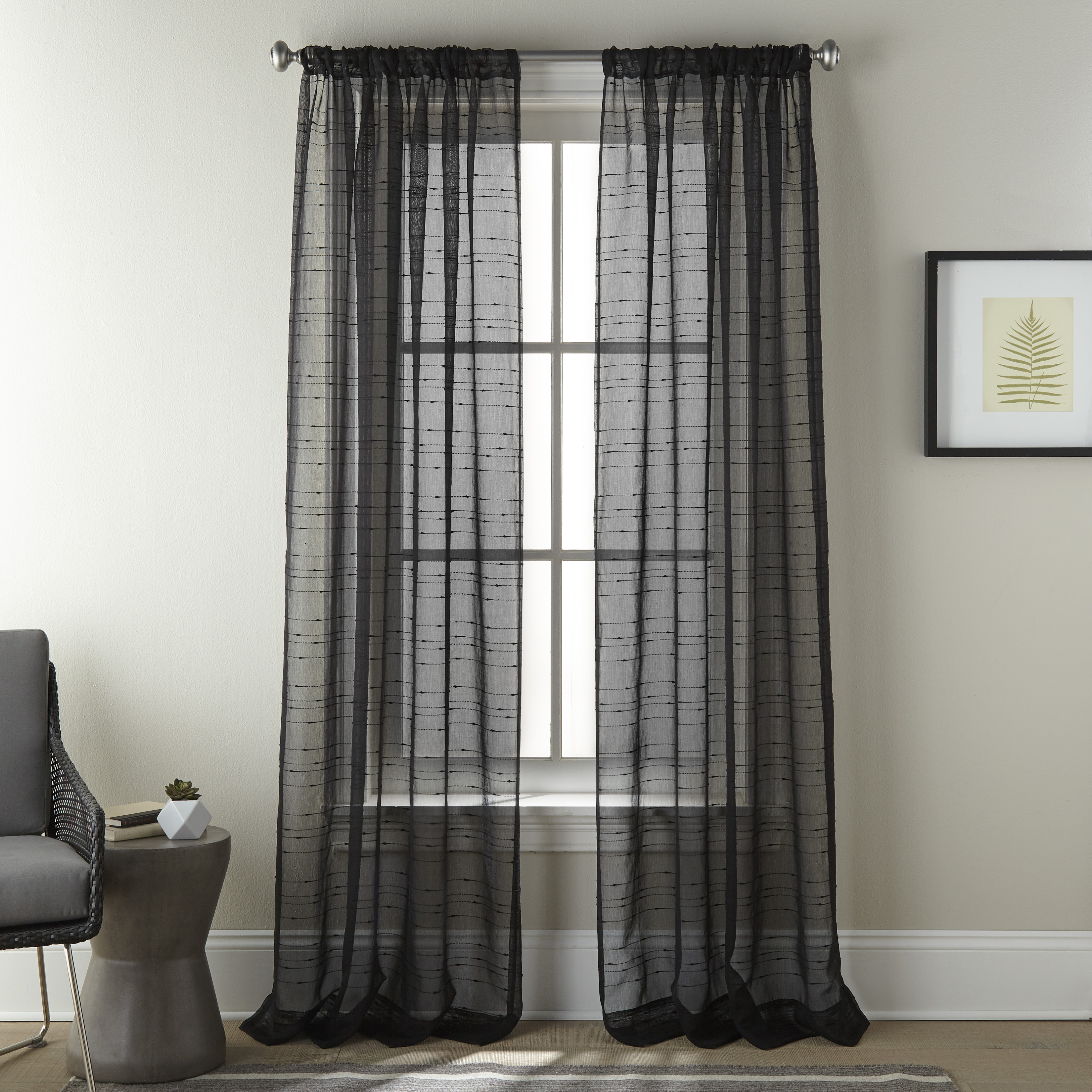 Nanshing Bea Semi-Sheer Rod Pocket Curtain Panel, Set of 2, Black, 50 ...