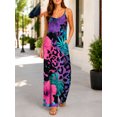 thumbnail image 3 of Women'S Casual Orange Green Tropical Palm Leaves Omper Spaghetti Strap Wide Leg Jumpsuit Summer Outfits With Pockets, 3 of 6