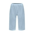 thumbnail image 5 of Huankd Bermuda Shorts For Women Linen Shorts Knee Length Elastic Waist Long Shorts Casual Summer Shorts Petite Capri Pants Dressy Beach Comfy Pull On Shorts With Pockets Light Blue L, 5 of 5