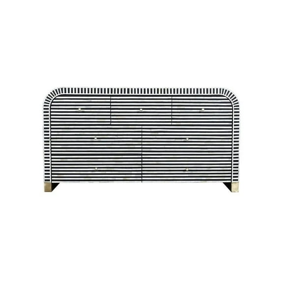 LAKECITY ARTS Bone Inlay Waterfall 7 Drawers Buffet Table Black, Bone Inlay Waterfall 7 Drawers Cabinet Table Black, Bone Inlay Storage Unit