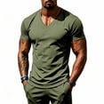 thumbnail image 2 of Men's V-Neck Short Sleeve T-Shirt, Moisture Wicking Mesh Breathable Athletic Tee, Slim Fit Casual Workout Top for Gym & Daily Wear Army Green, 2 of 9