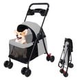 thumbnail image 3 of SHUO Y - Pet Stroller for Small Dogs and Cats, Foldable Dog Cat Travel Carrier with Removable Top, 360 Degree Swivel Wheels and Rear Brakes, Mesh Windows, Cup Holder (Light Gray), 3 of 8