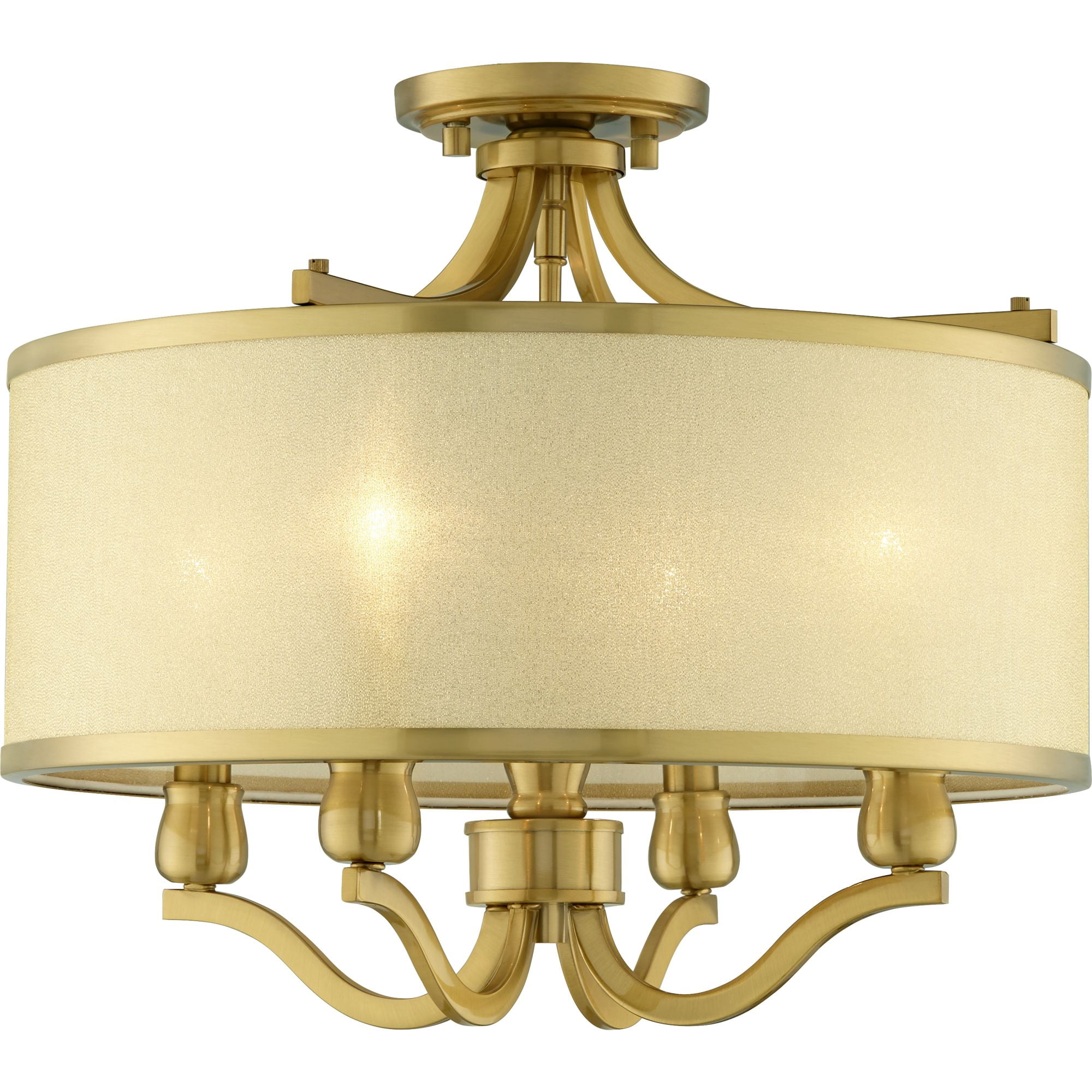 Possini Euro Design Nor Vintage Ceiling Light Semi Flush Mount Fixture 18" Wide Warm Antique Brass 4-Light Soft Gold Organza Drum Shade for Bedroom