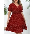 thumbnail image 5 of Musefolio Women's summer plump retro wave point draw pleated V-neck all match show thin dress 1X-4X, 5 of 6