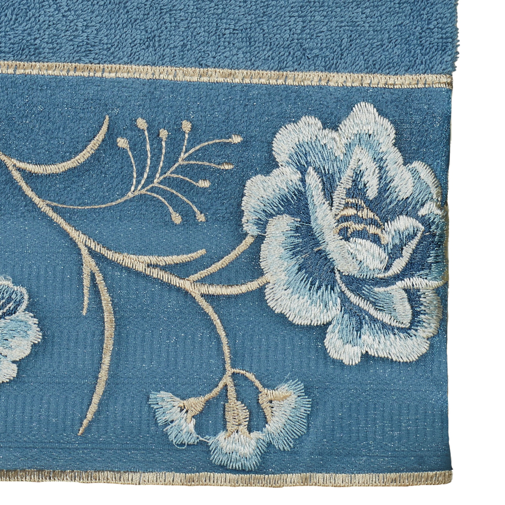 Dublin Rose Embroidered Floral Blue Cotton Bath Towel Set of 3 BHW