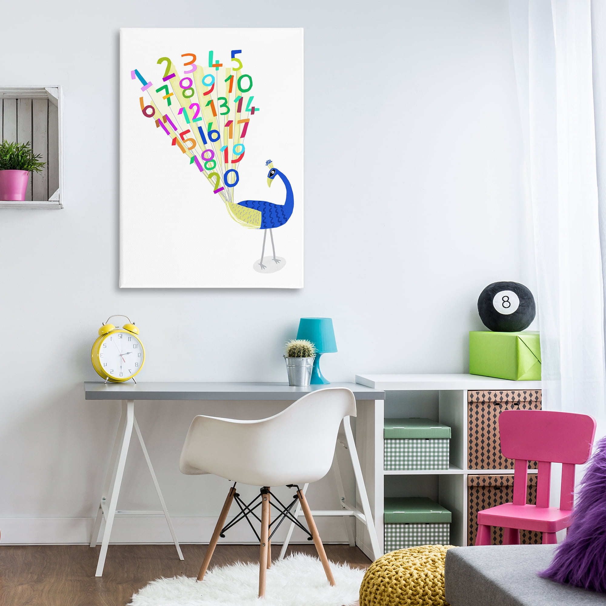 Stupell Industries Peacock with Numbers Animals & Insects Painting Gallery Wrapped Canvas Art Print Wall Art, 30 x 45