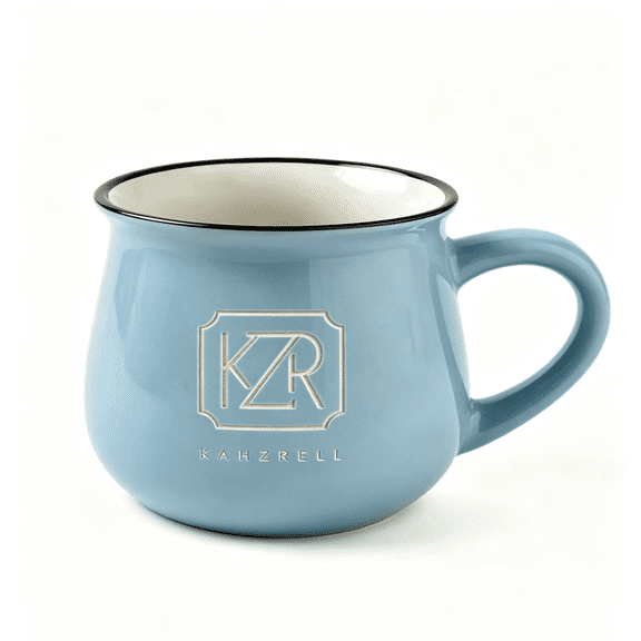 KAHZRELL 12oz Enamel‑Style Ceramic Coffee Mug, Vintage Belly Mug, Sky Blue with Black Rim