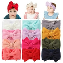 12 Pack Oversized Colorful Solid Stretchy Nylon Headbands with Big Bow Large Knot Hair Bows Soft Elastic Hair Bands Hair Accessories Wide Headwraps for Newborn Baby Girls Infants Toddlers Kids