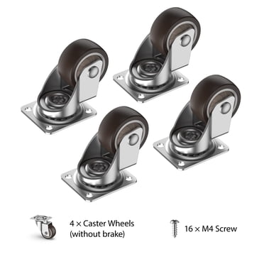8-Pack 1.5" Non-Swivel Caster Wheels - Hard Rubber Rigid Casters With Mounting Screws (Red)