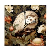 Hedgehog Square Wood Wall Clock - 7.87 Inch Size - Classic & Elegant Home Decor - Silent Ticking - Battery Operated - Ideal for Living Room or Office