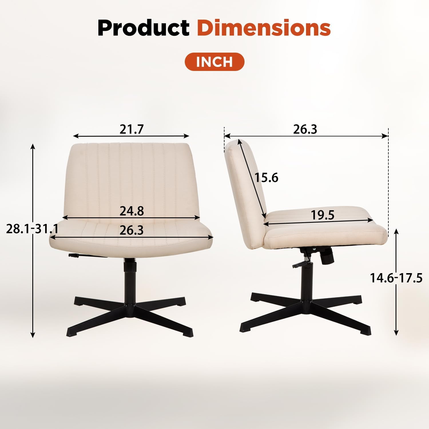 YRLLENSDAN Criss Cross Chair Wide Desk Chair Comfy Computer Chair Vanity Chair Wide Office Chair No Wheels Cross Legged Office Chair Armless Office Chair, Beige