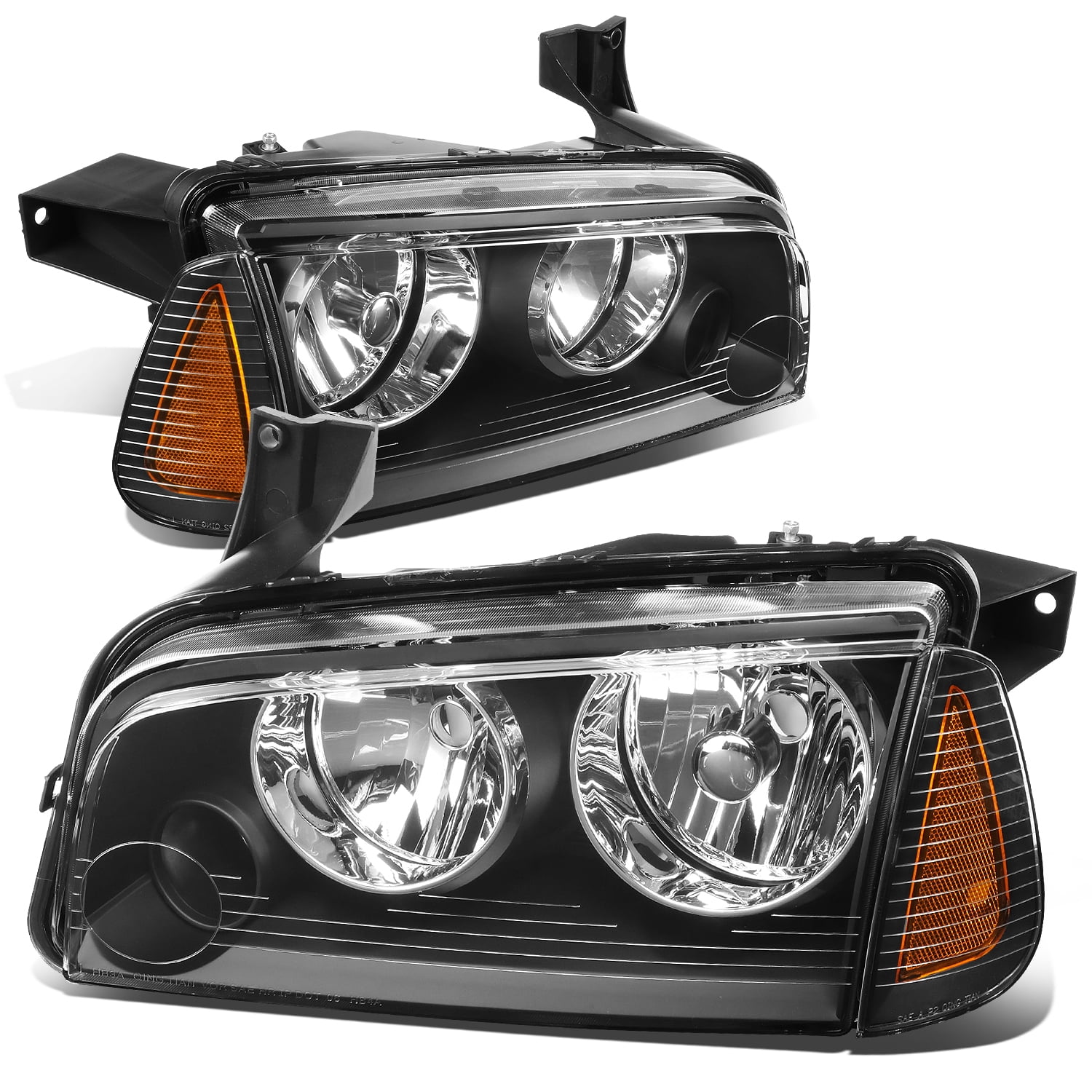 Raeplacement Left and Right Amber Corner Signal Lights For 2006-2010 Dodge Charger Black Headlights 