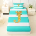 thumbnail image 3 of Erosebridal Gold Bow Letter J Twin Sheet Sets, Cyan Stripes Bedding, 3pcs, 3 of 5
