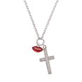 thumbnail image 2 of Delight Jewelry Goldtone Small Translucent Red Lips Everlasting Love Engraved Cross Zoey Necklace, 28", 2 of 4