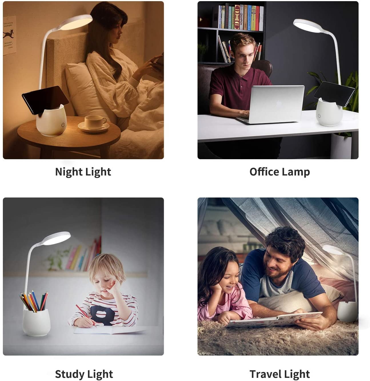YAMYONE Lampe de Bureau LED avec Chargeur sans Fil & Port USB, Lampe Table  Tactile 5