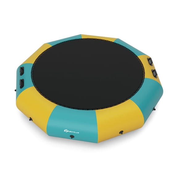 Goplus 15FT Inflatable Water Bouncer Splash Padded Water Trampoline Yellow & Green