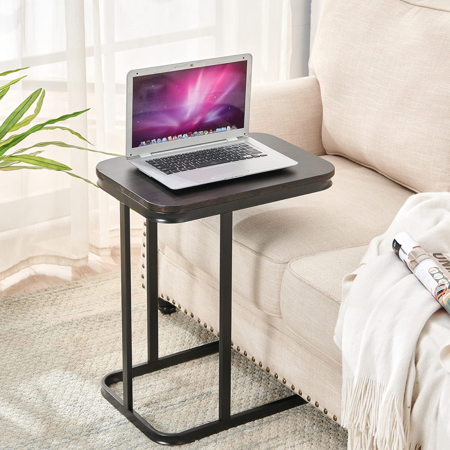 Nathaniel Home C-Shaped Sofa Side End Table, Legant Modern Sofa Side Table, Square Under Sofa Tables, with Painted Metal Frame, Black/Black