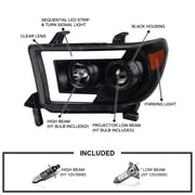 Spec-D Tuning Black Projector Headlights w/ LED Sequential Signal Compatible with 2007-2013 Toyota Tundra, 2008-2017 Toyota Sequoia, Left + Right Pair Headlamps Assembly