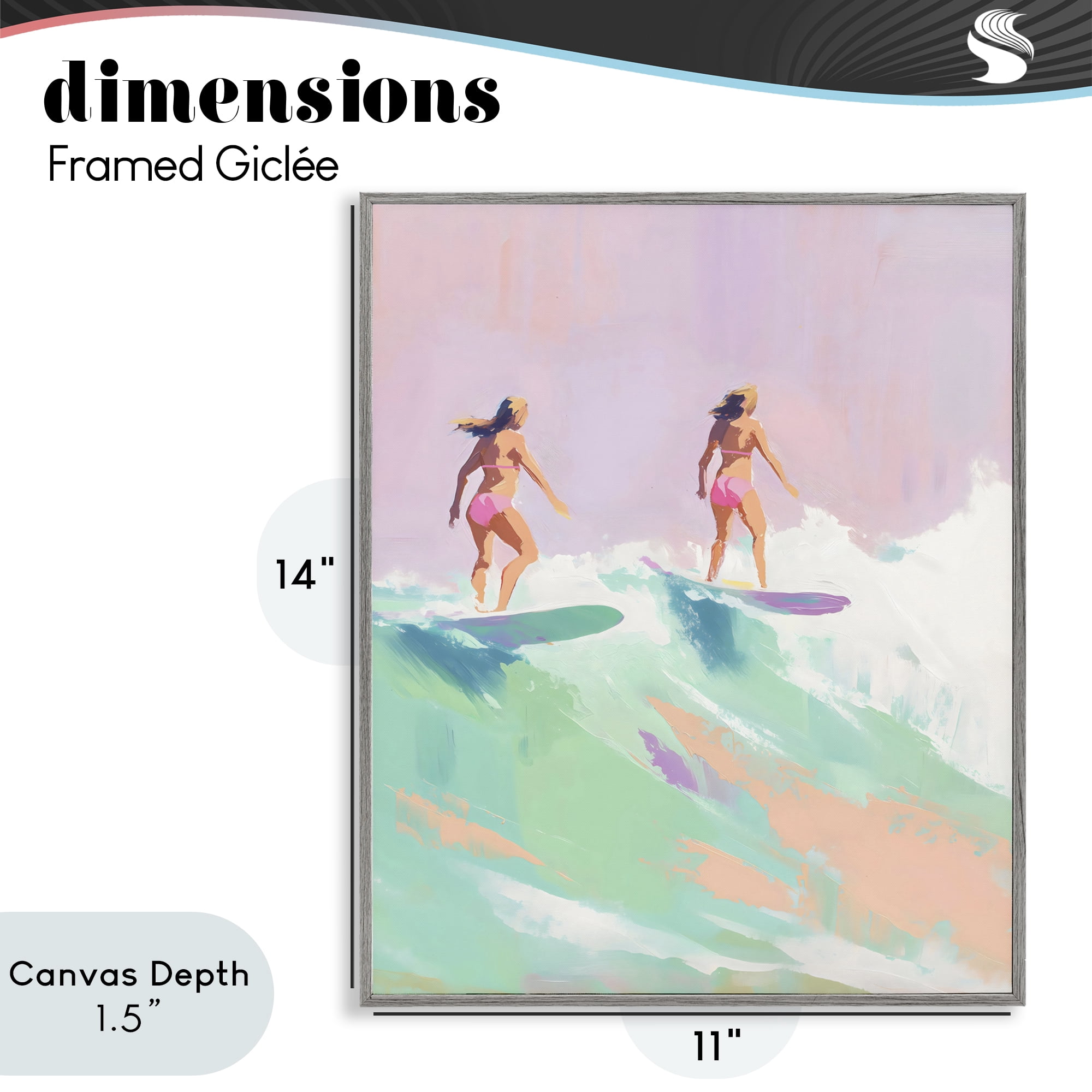 Stupell Industries Two Surfing Girls on Wave Gray Framed Giclee Art, design by The Prints Vibe