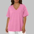 thumbnail image 7 of Htigea Plus Size Short Sleeve Tops for Women Casual Loose Fit T-Shirt Summer V-Neck Pullover Tee Pink L, 7 of 7
