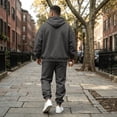 thumbnail image 5 of Hearthz Fleece Zip Up Men's Tracksuit 2 Piece Sweatsuit Set Oversized Hoodie Jacket Sweatsuits Pants Fall Winter Warm Athletic Sweatsuit for Men Dark Gray S, 5 of 8