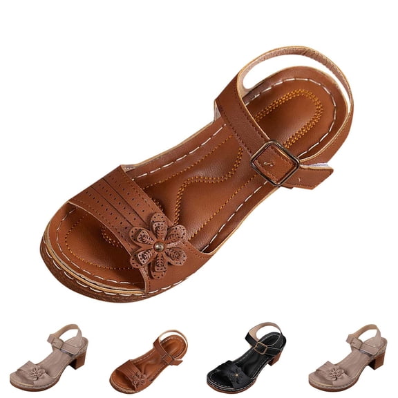 THDHVS Brown Sandals Women,Casual Shoes for Women,Women's Fashion Casual Versatile Thick Heel Sandals Brown