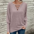 thumbnail image 4 of Mifsaly Women Cutout Long Sleeve Tops Oversized V Neck Going Out T-Shirts Casual Loose Fit Blouse Office Hollow-Out Spring Fall Shirts Purple, 4 of 6