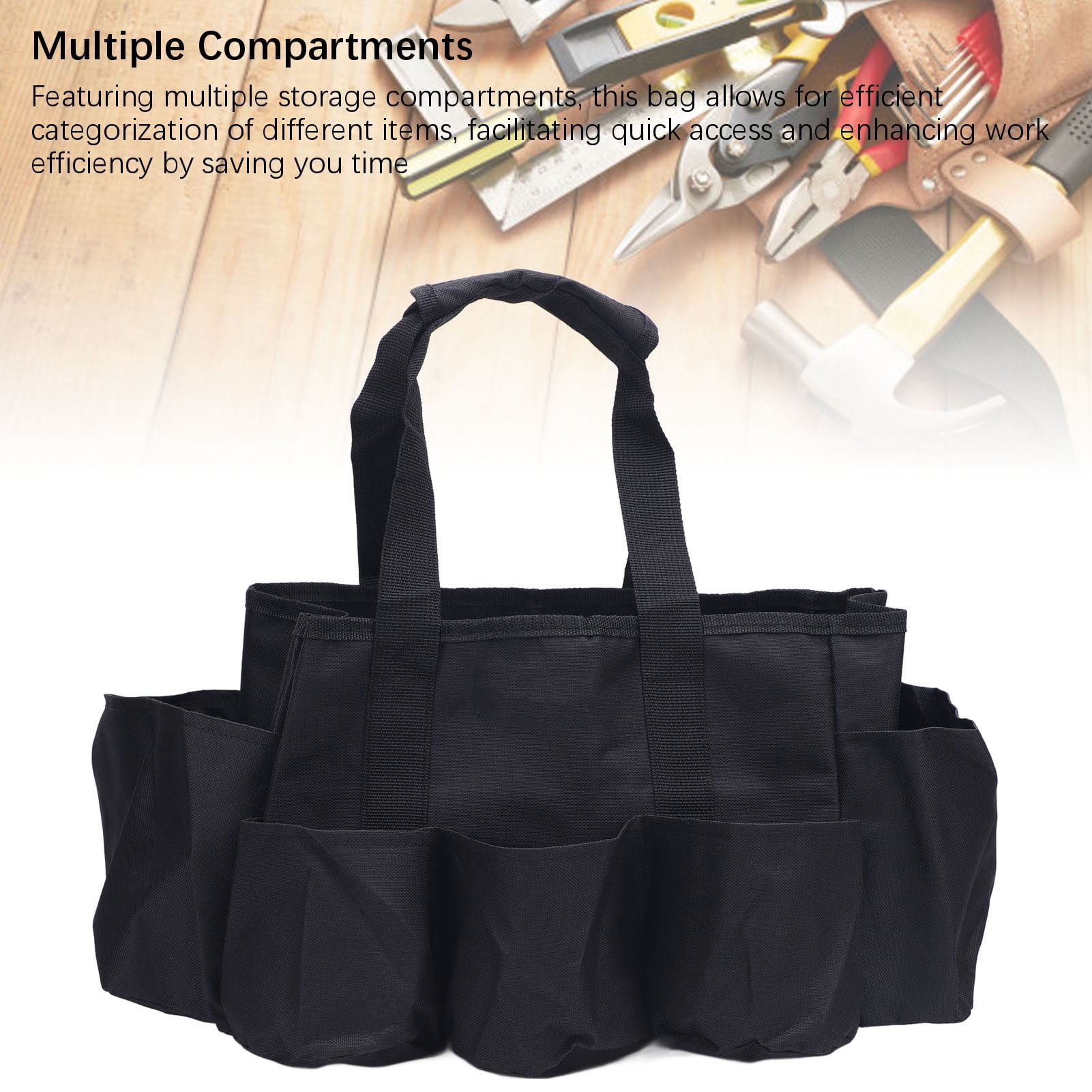 Riousery Heavy Duty Oxford Cloth Portable Cleaning Tool Organizer Storage Bag with Handle for Household Chores, Gardening, and Outdoor Maintenance, Multi-Purpose Tote, Black, 11.8 in / 30 cm
