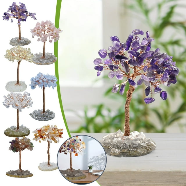 Vaidha Natural Quartz Crystal Money Tree Natural Healing Crystal Gemstone Bonsai Tree
