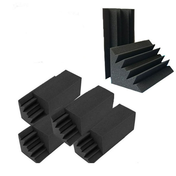 6 Pack Black Acoustic Foam Bass Trap Studio Home Soundproofing Corner Wall Tiles 4.6 in X 4.6 in X 9.5in