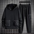 thumbnail image 2 of VBTAPA Mens Tracksuit 2 Piece Set Color Block Pocket Hoodie with Drawstring Long Pants Sweatsuit Sets Big and Tall Casual Hiking Outfits with Pockets on Sale Black XL, 2 of 8