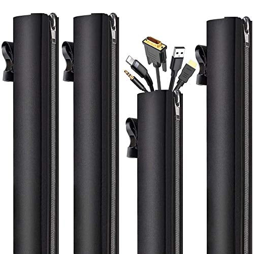 Cable Management Sleeve,HYOUCHANG Cable Organizer with Connecting Buckle 19.7 x 4.3 inch Cord Organizer-PC Cable Management for TV/Computer/Home Entertainment Black 