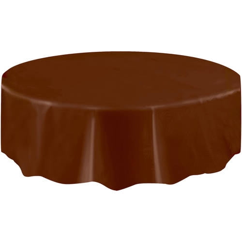 Brown Plastic Party Tablecloth, Round, 84in