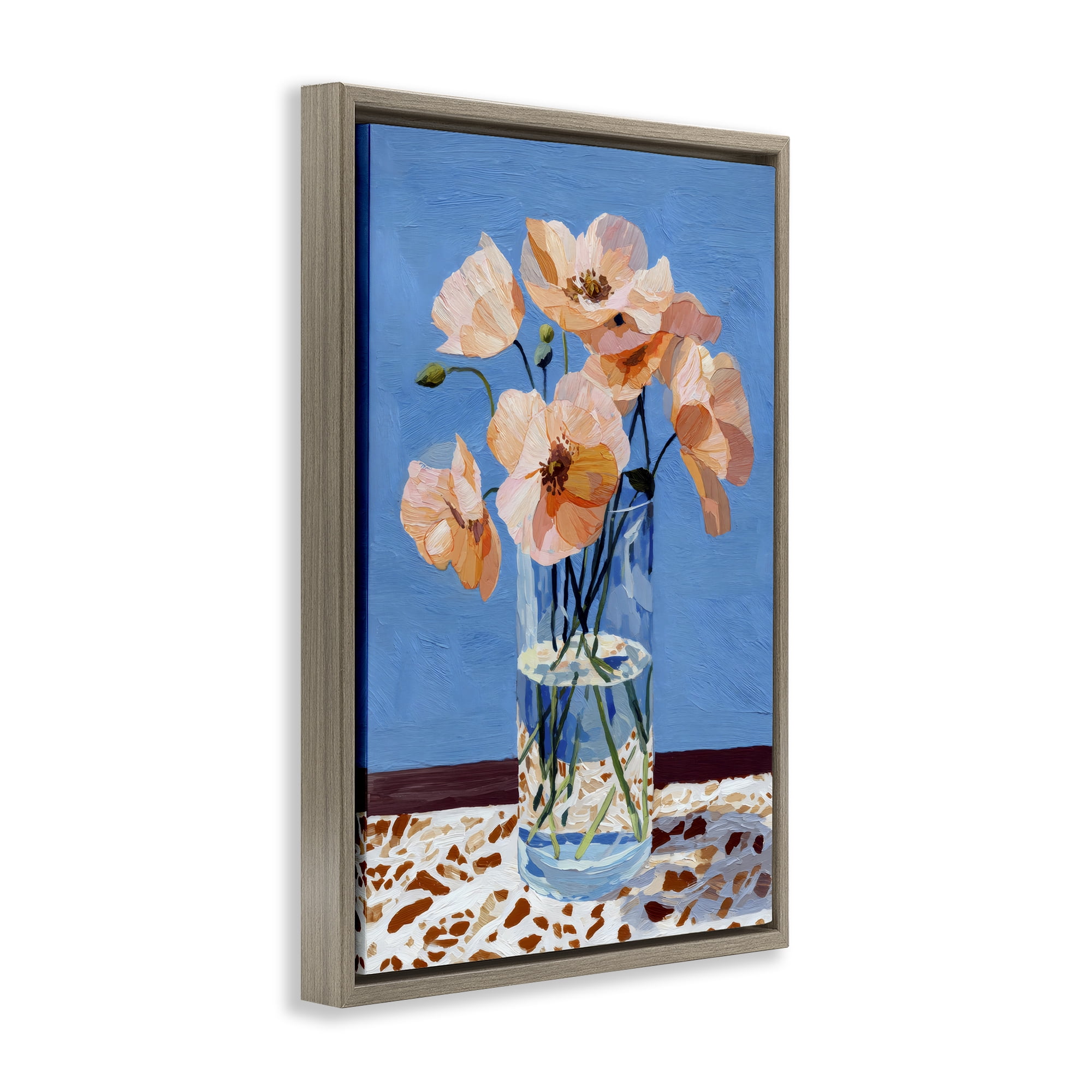 Stupell Industries Bright And Pink Poppies Brown Framed Floater Canvas Wall Art, design by Petal Prints Design