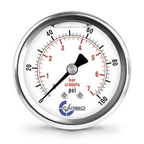 CARBO Instruments 2 1-2" Pressure Gauge, Stainless Steel Case, Chrome Plated Brass Connection, Lqiuid Filled, 0-100 psi/kPa, Back Mount 1/4" NPT
