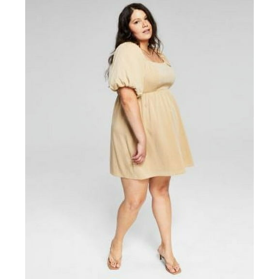 MSRP $59 And Now This Women Trendy Plus Size Babydoll Dress Beige Size 2X
