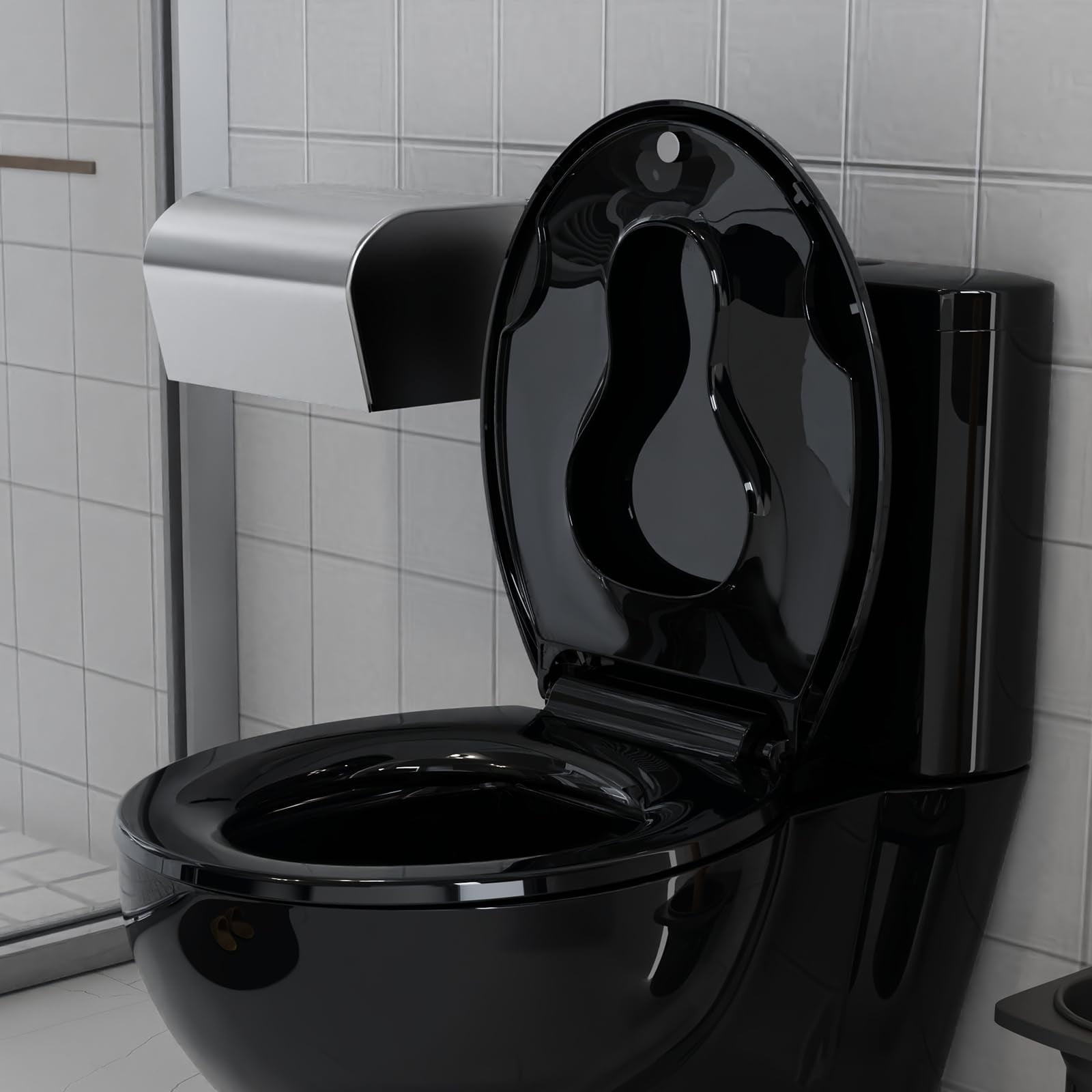 CuisinAid Round Toilet Seat with Built-in Toddler Training Seat, Soft-Close Lid, Safe PP Material & Easy Installation Kit,Black