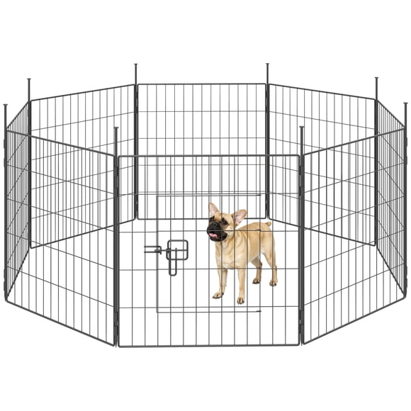PawHut 8 Panels Dog Playpen Pet Playpen Dog Fence Folding 23.6" High, Black