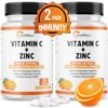 Vitamin C Zinc Immune Support Tablets for Adults Kids (Infused w/ 25 Healthy Vitamins) - Zinc Tablets Immune System Booster, Immunity Defense, High Absorption - Non GMO, No Gluten (2 Bottles)