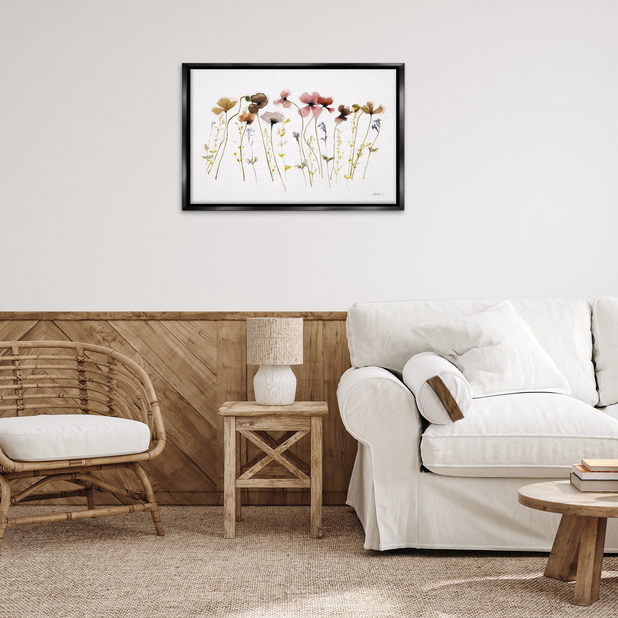 Stupell Industries Spring Poppy Sprigs Botanical & Floral Painting Black Floater Framed Art Print Wall Art, 31 x 21