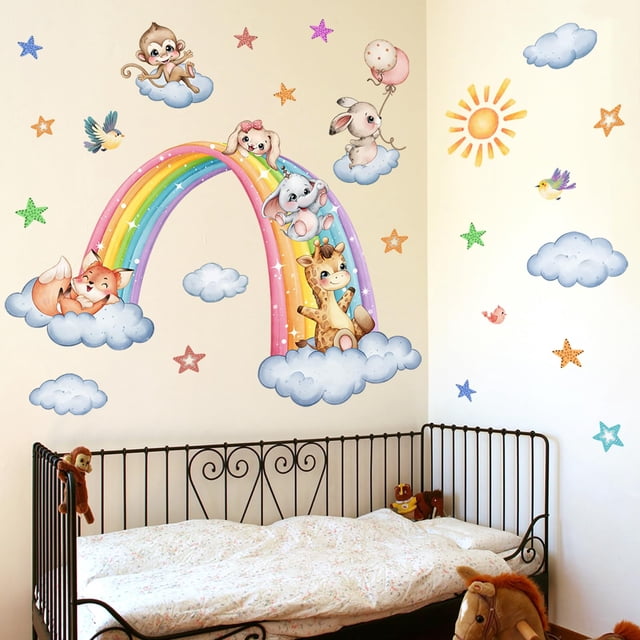 Adhesivos de Pared Wrdpyrmnis Animales Arcoíris Coloridos Vinilo
