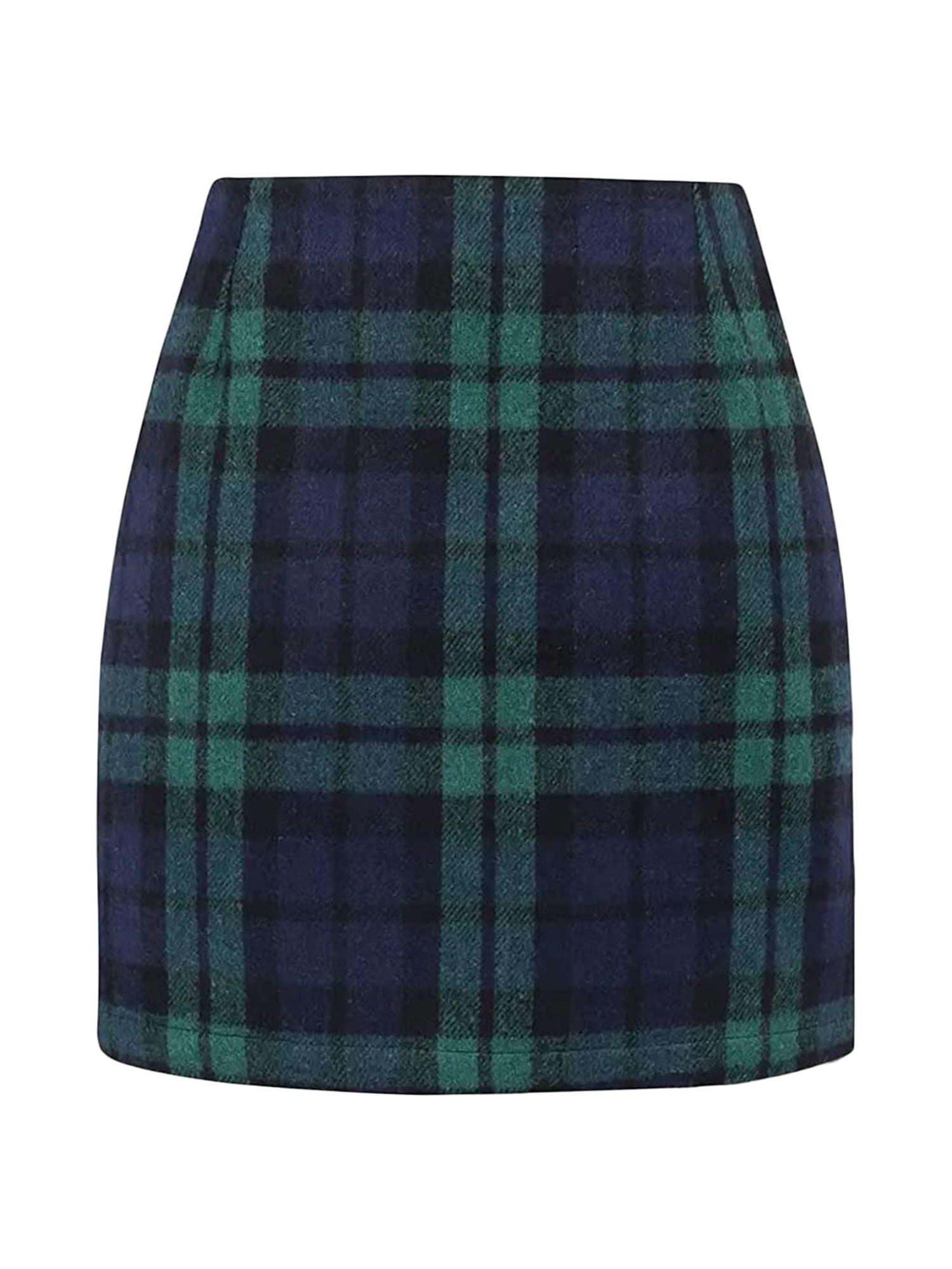 Diconna Women Mini Pleated Plaid Skirt A-Line Skirt High Waist Skirt Blue S