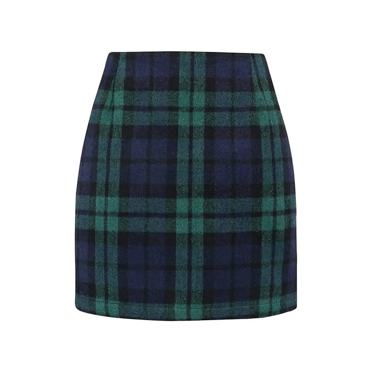 Green and blue top plaid pencil skirt