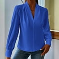 thumbnail image 3 of TKLPEHG Womens Tops Dressy Casual V Neck Elegant Shirts Lightweight Leisure Comfy Long Sleeve Classic Solid Color Loose Fashion Blouses (Blue,M), 3 of 7