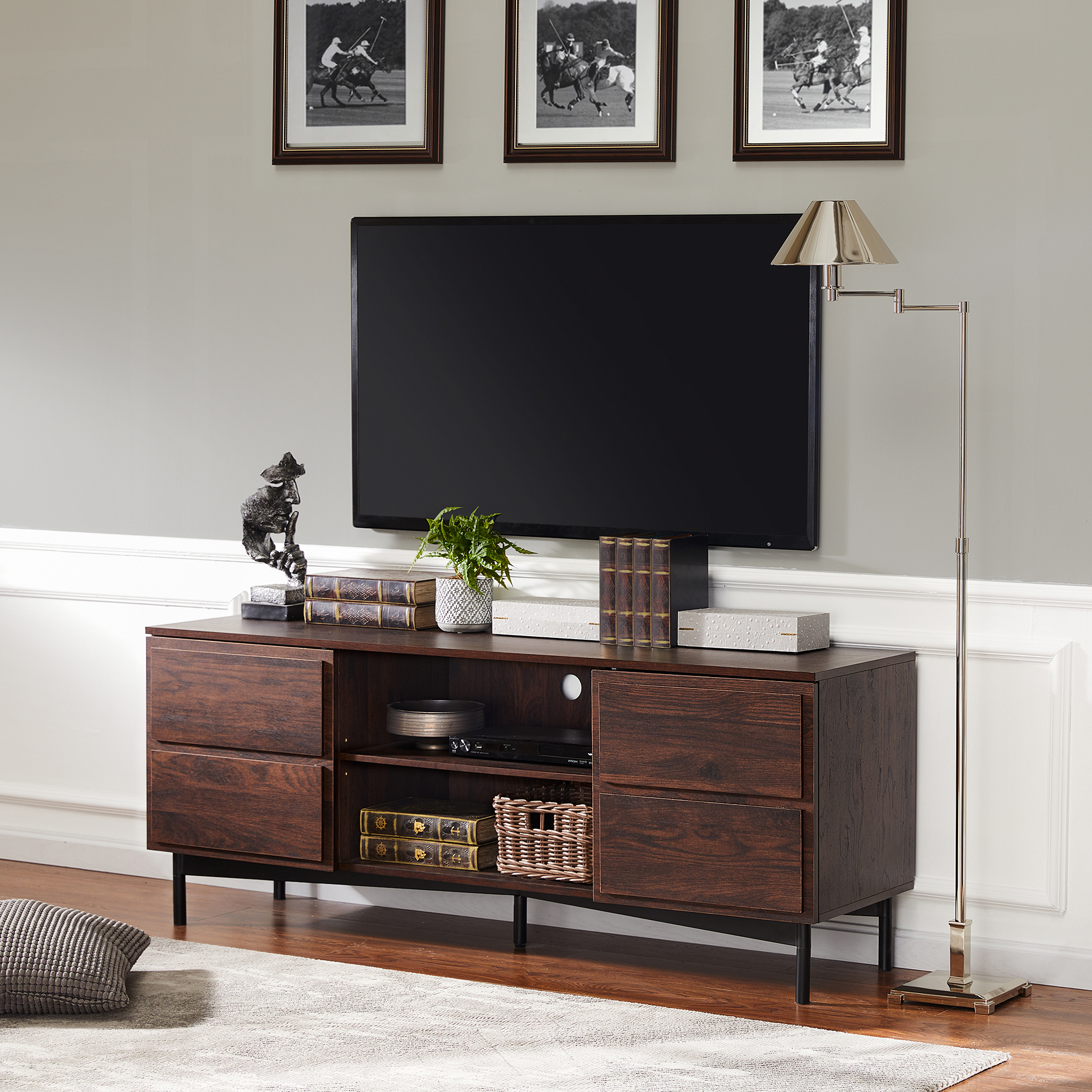 WAMPAT Mid-Century Modern TV Stand for up to 65'' Flat Screen, Wood TV Console Storage Cabinet, Retro Media Entertainment Center for Living Room Rustic Dark Walnut - image 2 of 7