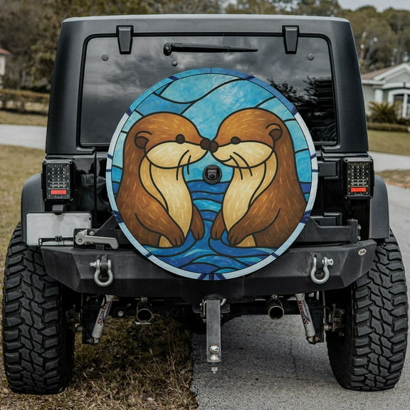 Lotusprinthandmade Otter Couple Spare Tire Cover With Backup Camera Hole 6 Sizes (27 in.)