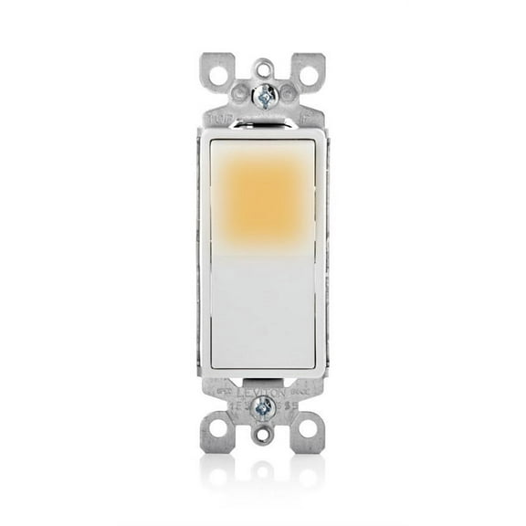 Leviton 5613-2W 15 Amp, 120/277 Volt, Decora Rocker Lighted Handle, Illuminated Off 3-Way AC Quiet Switch, Residential Grade, Grounding, White
