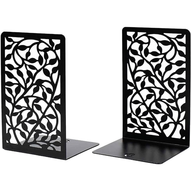 Sujetalibros de primera calidad para estanterías, sujetalibros de metal para libros pesados de oficina en el hogar, soportes de estantería, decoración del hogar, tapones para libros, estantes para libros, juego de 2 sujetalibros de hojas infinitas negras Ormromra CZJJ-ZH90