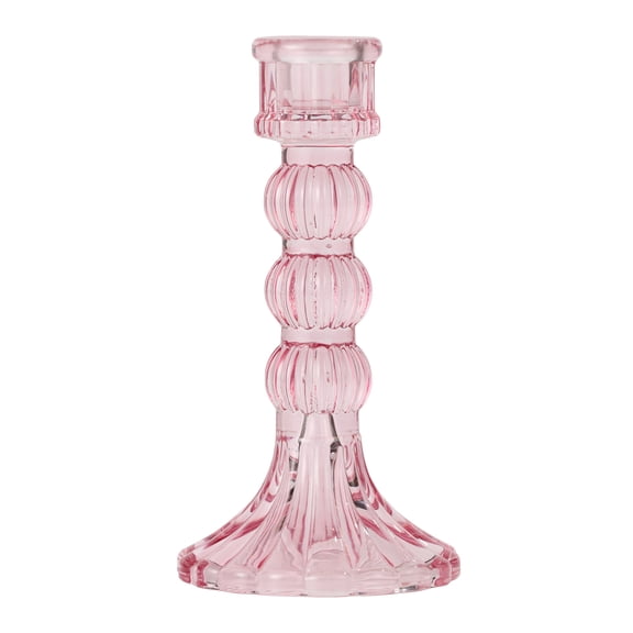 Mainstays Pink Pleated Glass Taper Candle Holder, Large
